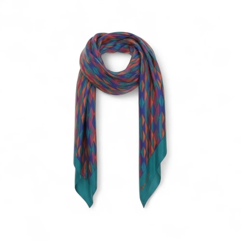 Vintage Diane Von Furstenberg Vintage Geometric Silk Scarf in Victorian Teal